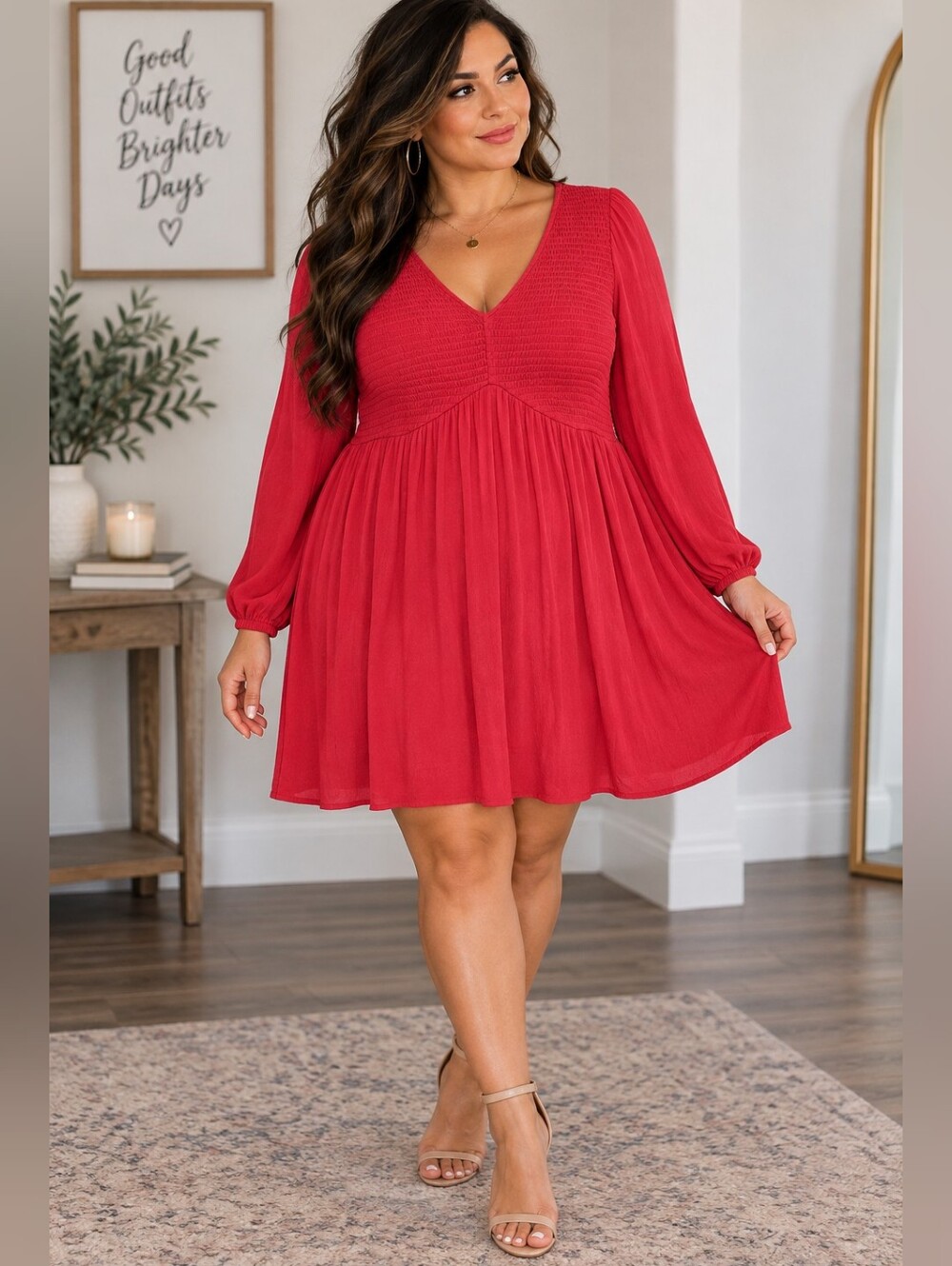 Torrid Red Smocked Fit & Flare Long Sleeve Dress Women’s Size 2
